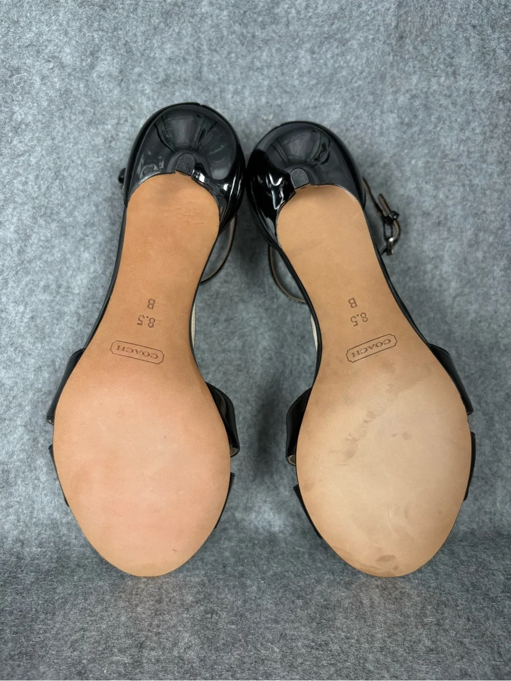 Coach Hellena Black Patent Leather Kitten Heel Sandals 8.5